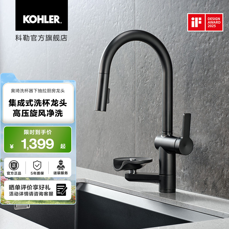 Kohler Oqi Cup Washer Pull-Down Kitchen Faucet with Hot and Cold Water