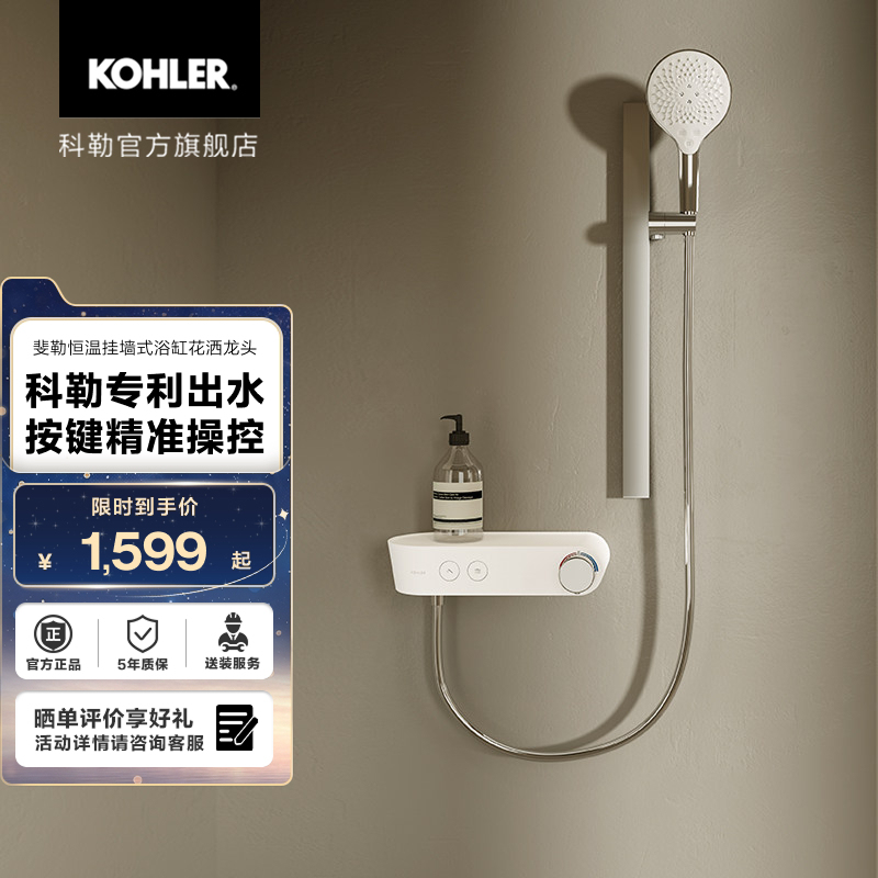 Kohler Shower Set Without Overhead Shower, Two-Speed Water Outlet, Button Control, Storage Platform, Wall-Mounted