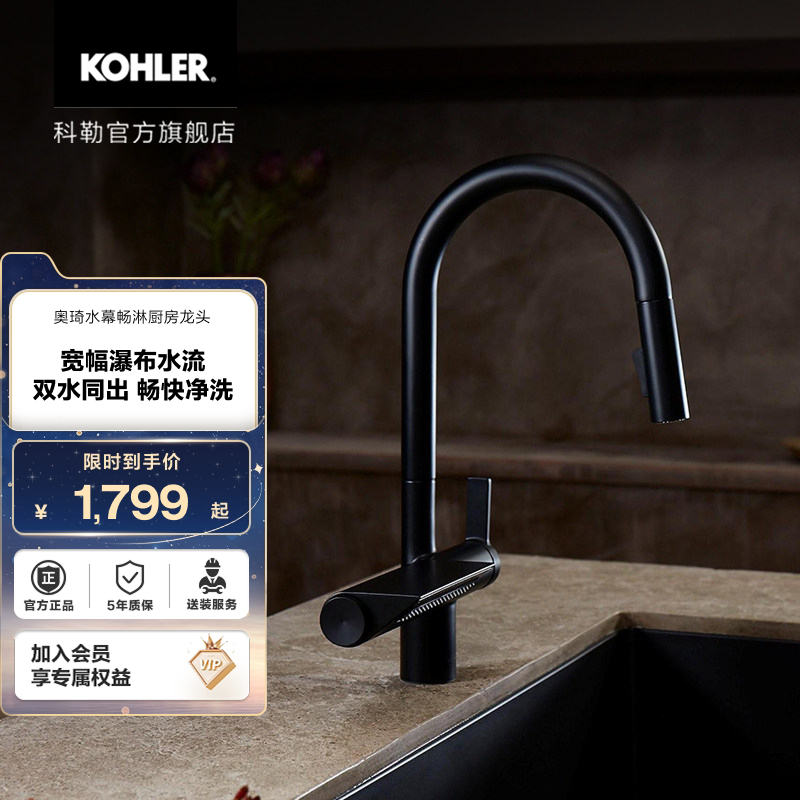 Kohler Oqi Waterfall Underwater Pull-Out Kitchen Faucet Hot and Cold Water Kitchen Faucet