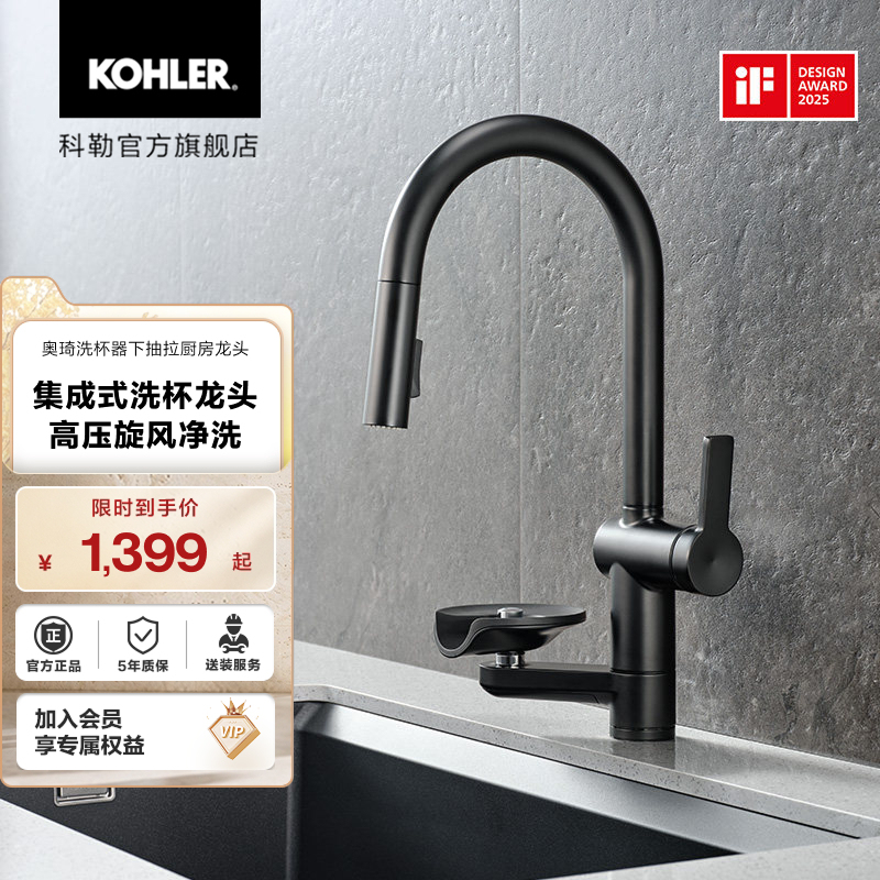 Kohler Oqi Cup Washer Pull-Down Kitchen Faucet with Hot and Cold Water