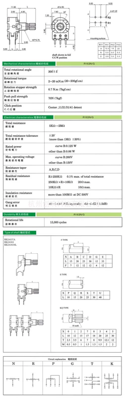 Chiết áp đơn WH148 Đài Loan B5K/B10K/B20K/B50K/B100K/C10K chiết áp kép