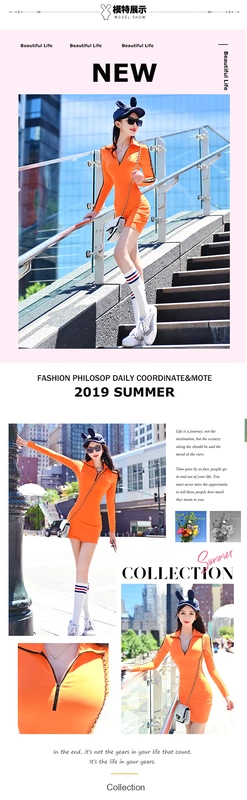 Zixian cổ tích nữ 2020 mới khóa kéo ngực gợi cảm dài cổ áo nữ thể thao giản dị váy nữ - váy đầm