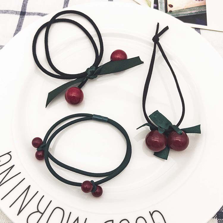 Hair band rubber band Korea Xiaoqing Sen female cherry hair rope with hair rope for adult hair ring