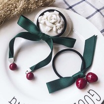 Leather band hair rope hipster Mori womens line bow cherry can be used as the head rope Korean jewelry women