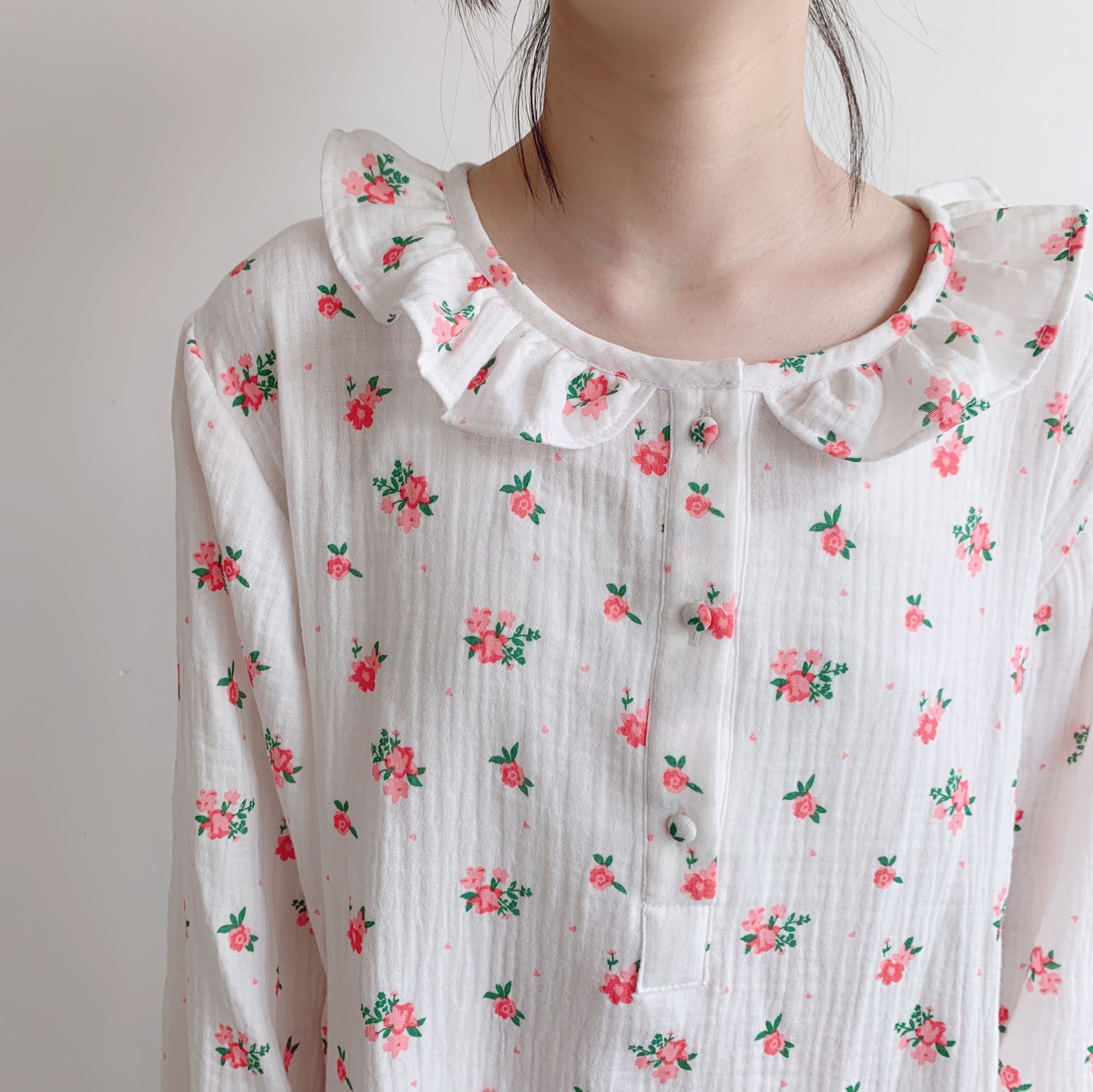 2020 spring and summer new Japanese small floral dress white small fresh girl summer pajamas skirt