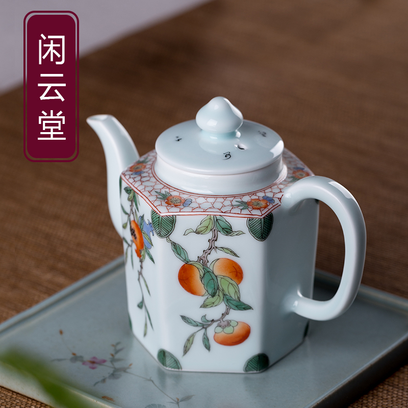 Idle Cloud Hall Jingdezhen Hand-painted Ancient Color Large Number Teapot Ceramic Tea Tea Pot Non-Purple Sand Pot Single Pot Kung Fu Tea Furniture