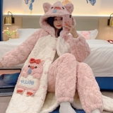 Зимняя пижама, коралловый бархатный лонгслив, стеганый фланелевый комплект, демисезонный банный халат, увеличенная толщина