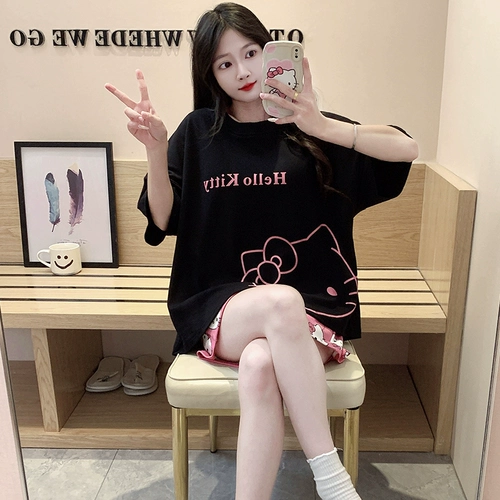 Летняя тонкая пижама, осенние нарукавники, милый комплект для школьников, динозавр, большой размер, короткий рукав, осенняя, свободный крой