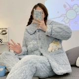 Коралловая бархатная зимняя стеганая утепленная пижама, фланелевый демисезонный комплект, с медвежатами