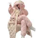 Зимняя пижама, коралловый бархатный лонгслив, стеганый фланелевый комплект, демисезонный банный халат, увеличенная толщина