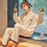 Осенняя пижама, лонгслив, хлопковый демисезонный милый комплект, в корейском стиле