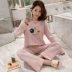 Đồ ngủ phụ nữ mùa xuân và mùa thu cotton tinh khiết phần mỏng dài tay sinh viên hai mảnh phù hợp với mùa hè cộng với kích thước phụ nữ bông dễ thương dịch vụ tại nhà - Cha mẹ và con