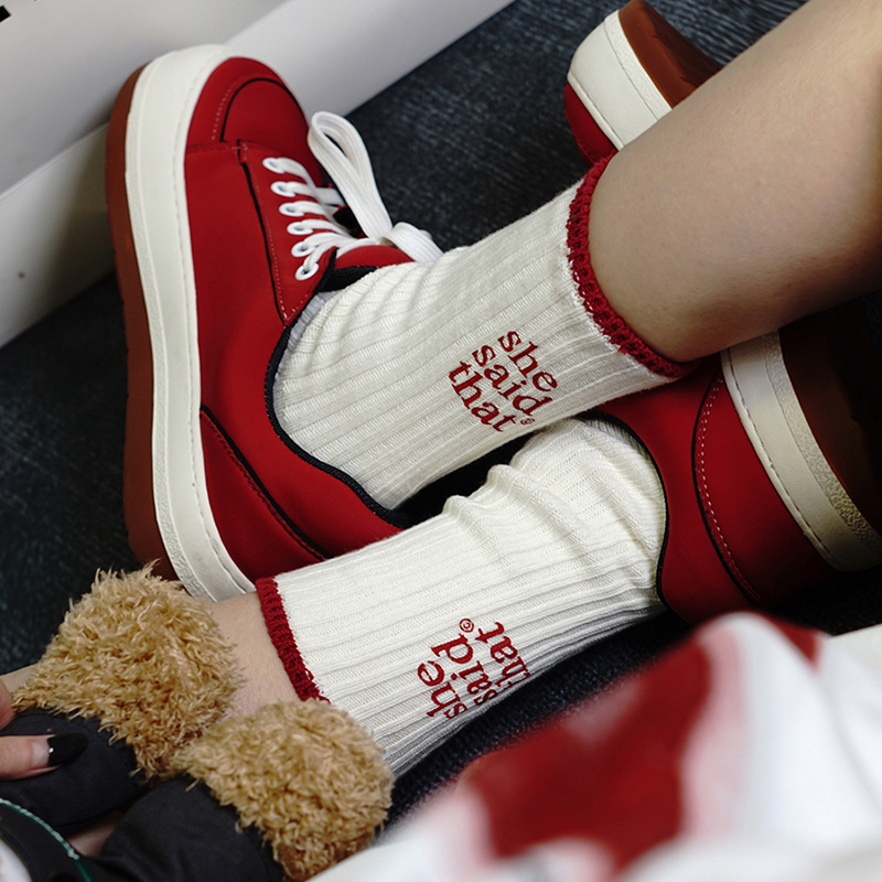 Uinxx Korean Trendy Brand Letter Stripe Embroidered Thick Vintage Mid-Calf Socks for Men and Women Couples Pure Cotton ins Trendy Socks Uinxx Korean Trendy Brand Letter Stripe Embroidered Thick Vintage Mid-Calf Socks for Men and Women Couples Pure Cotton ins Trendy Socks
