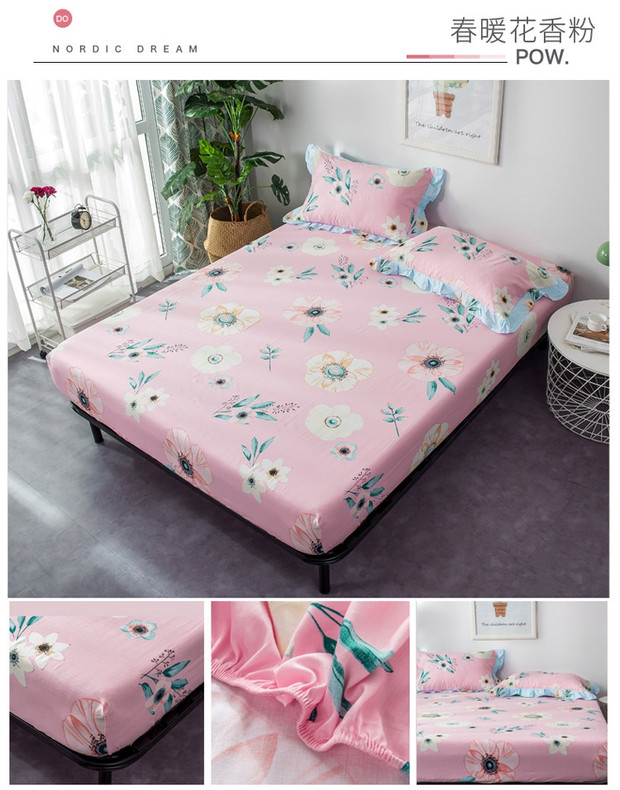 Giường bông đơn mảnh trải giường bằng vải lanh trải giường 1,2m1,5 m 1,8 nệm Simmons bảo vệ trải giường 	ga giường bo chun