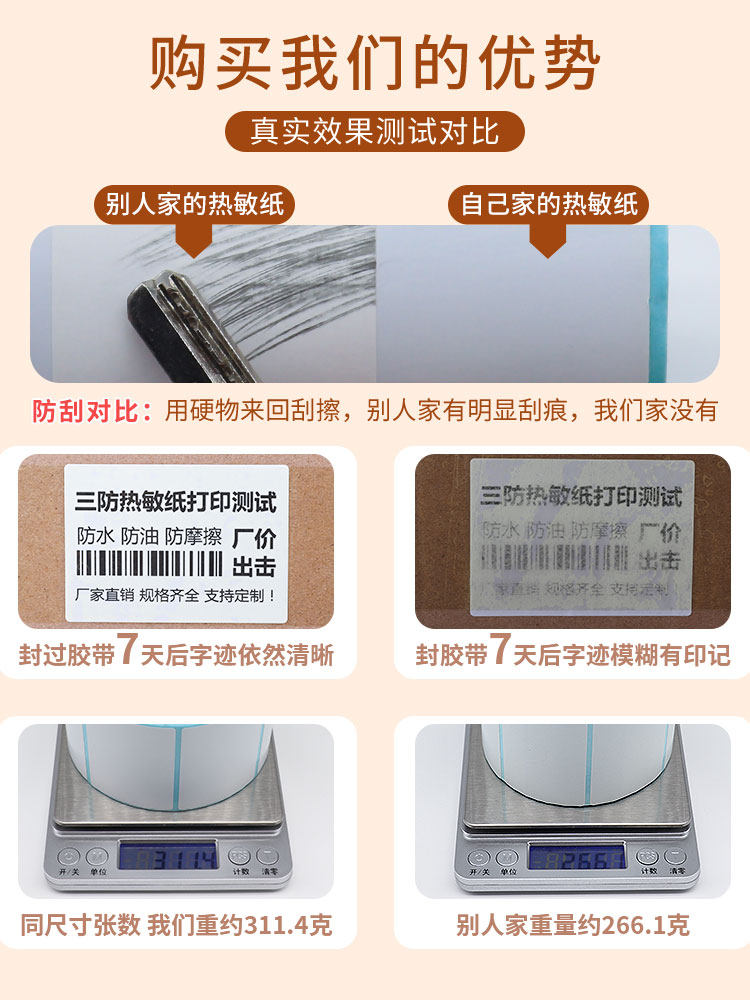 Three-Proof Thermal Paper Label Paper 50*20 30 40 60×80 100 150 Self-Adhesive Printing Barcode Stickers