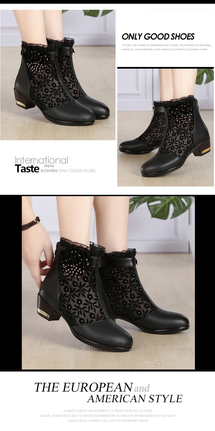 Kích thước lớn net boots gót thấp hollow boots da ren khởi động khởi động trẻ em giày mùa xuân và mùa hè mẹ duy nhất khởi động nữ giày