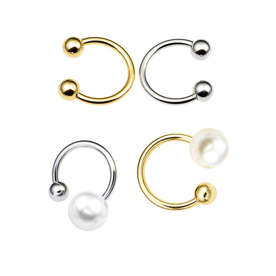 Double-headed pearl screw buckle U-shaped clothing accessories collar collar fixed decorative one-word pin spiral buckle brooch