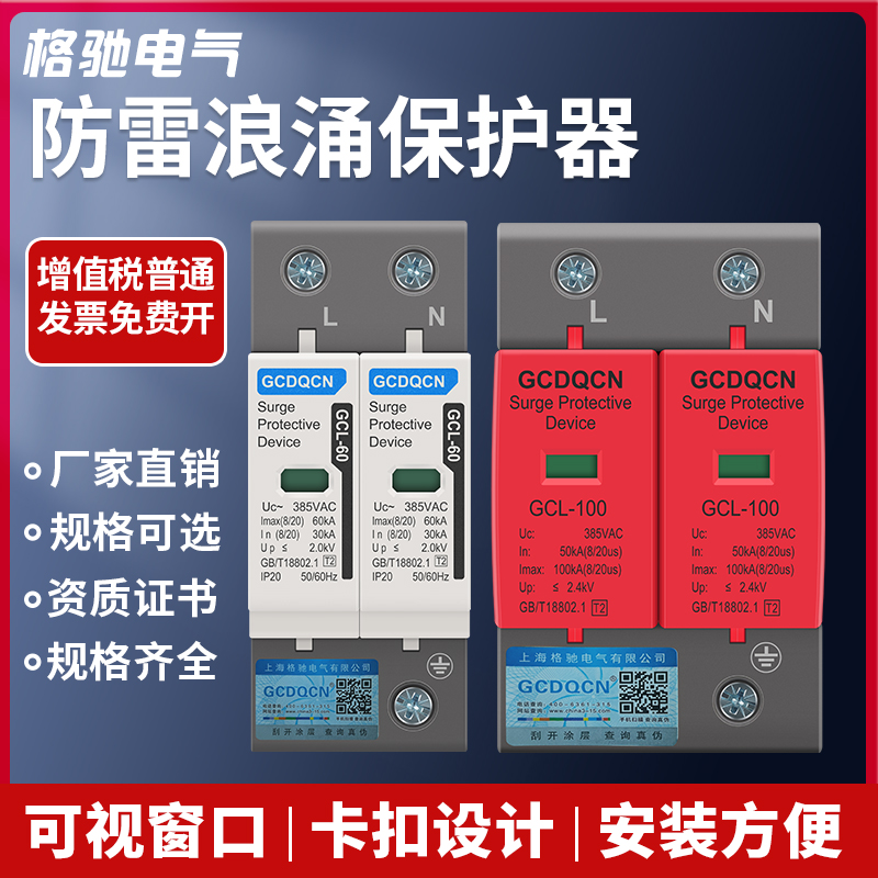 Surge protector home lightning 2P220V 2P220V 20KA 40KA 60K4P380V surge protector lightning protection