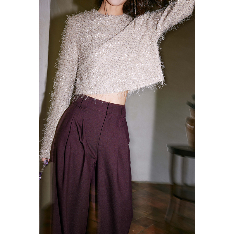 Rosebanks Warm, Straightforward, Relaxed, Deep Burgundy Commuter Retro Pleated Design Casual Suit Trousers