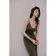 Rosebanks office girl should have Yazi dark olive green slim backless knitted suspender dress