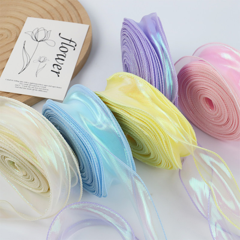 Handheld Ribbons Iridescent mermaid tulle ribbon - gradient ribbon bouquet, cake wrap ...