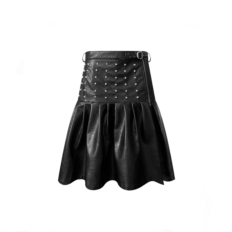 Gojoyjinni Dark Niche Punk Metal Studded Pleated Black Leather Pants Leather Skirt
