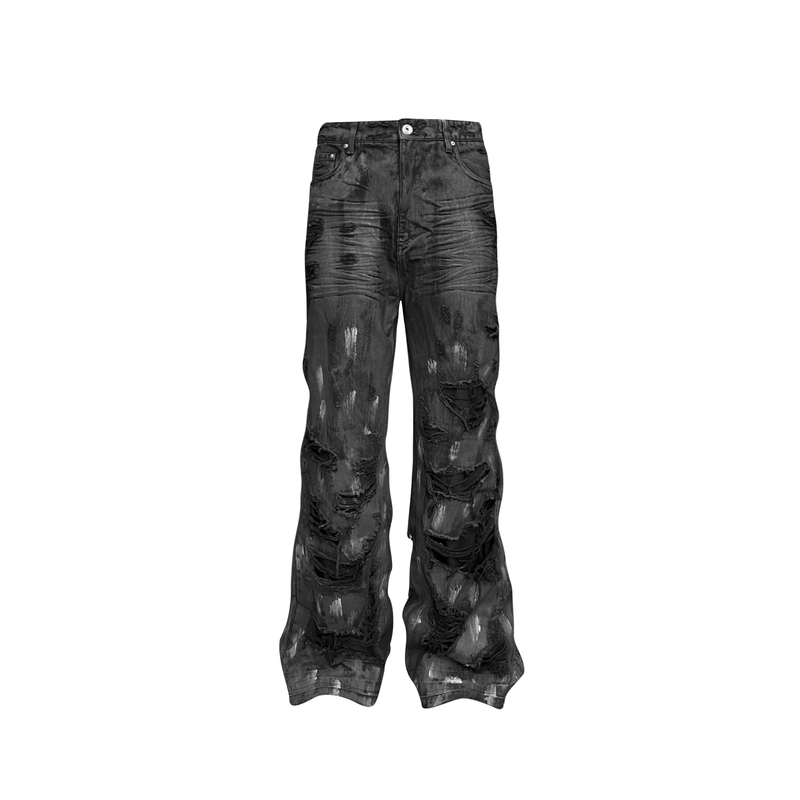 Gojoyjinni Same Style as Fum, Handmade Distressed Ripped Wax-Coated Three-Dimensional Whiskered Heavy-Duty Wide-Leg Jeans Gojoyjinni Same Style as Fum, Handmade Distressed Ripped Wax-Coated Three-Dimensional Whiskered Heavy-Duty Wide-Leg Jeans