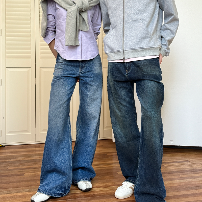 Umamiism 24Aw Wide Straight Mid-High Waist Washed Blue Commuter Jeans Pants Umamiism 24Aw Wide Straight Mid-High Waist Washed Blue Commuter Jeans Pants