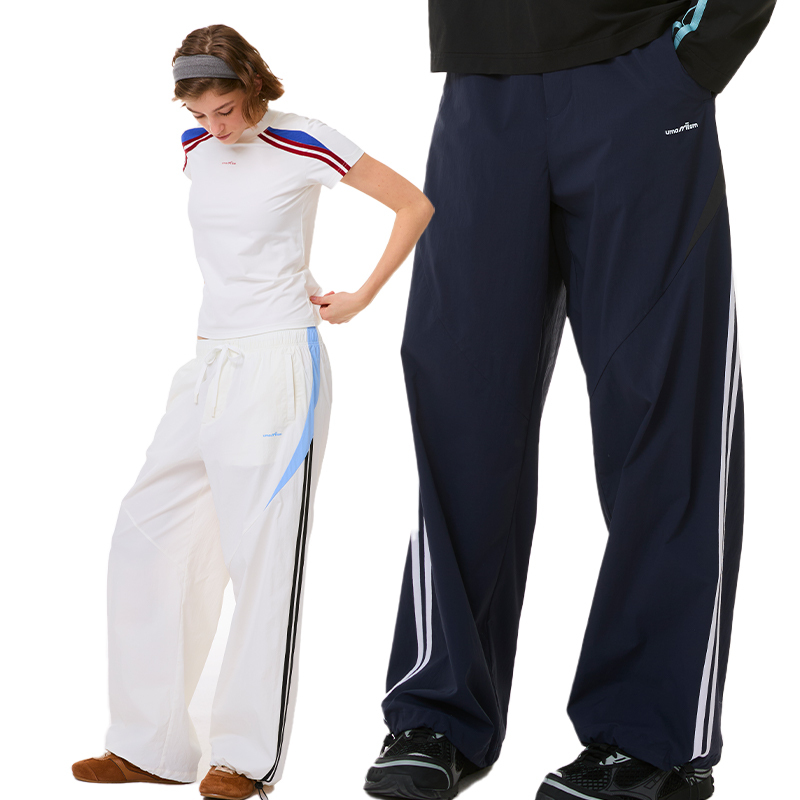 Umamiism Has Lush Sound 25Ss Early Spring Contrast Stripesd Straight Casual Drawstring Leg-Tie Sports Pants
