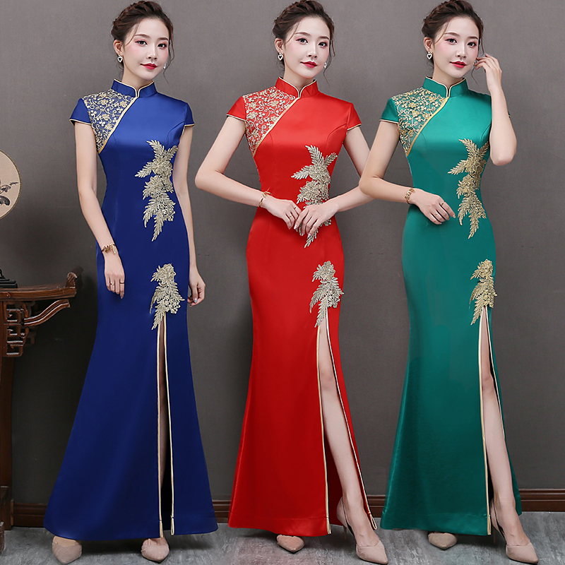 High-End Qipao Fashion Show 2026 New Long Style Stage Performance Dress Elegant Slimming Modified Mermaid Tail Formal Dress Plus Size