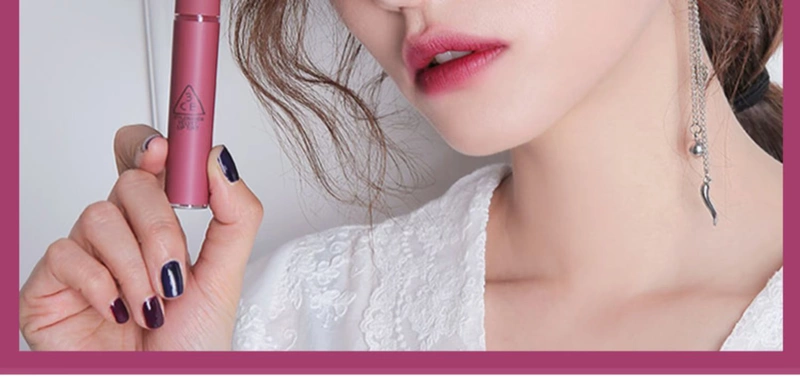 Xám-tông tím Hàn Quốc 3ce mờ mờ nhung mận màu son môi lỏng màu son bóng gạch đỏ - Son bóng / Liquid Rouge