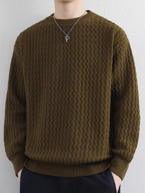 High-end sweater men's American retro texture autumn and winter 2026 new heavyweight loose wool-containing bottoming top for men