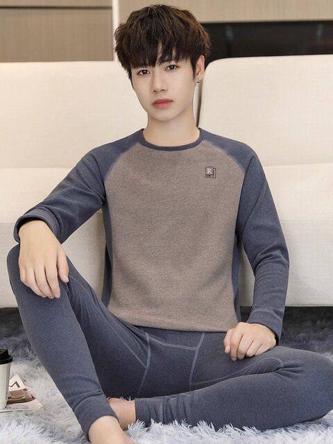 Thermal underwear men's suit for junior high school students and teenagers autumn clothes and long trousers plus velvet double-sided German velvet winter big children's linen clothes