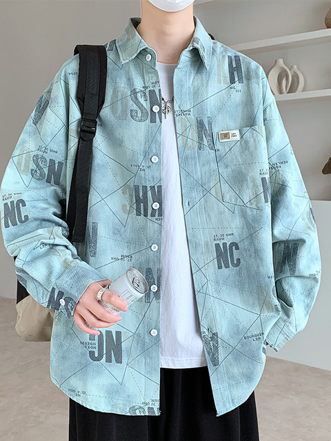 Pure Cotton Pink Long-Sleeved Shirt for Men, Spring and Autumn Loose Trendy Brand, Cool High School Student Work Shirt Jacket for Men