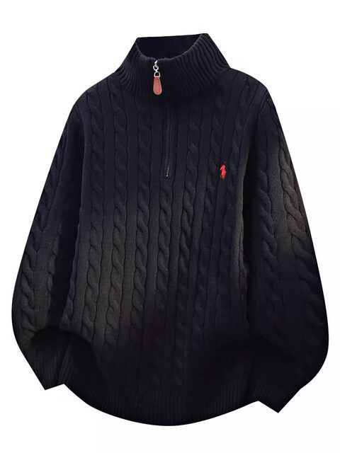 Half-zip turtleneck sweater for men, autumn and winter, American style loose lazy sweater for teenagers, trendy brand high-end knitted sweater