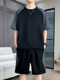 Summer new ice silk suit men's short-sleeved T-shirt with casual sports shorts and a complete set of fashionable clothes