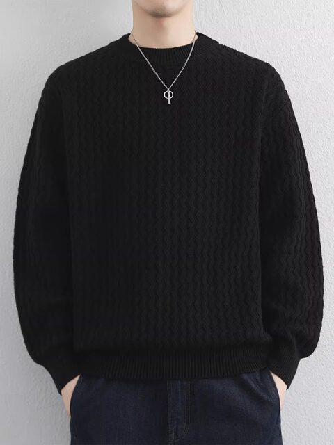 High-end sweater men's American retro texture autumn and winter 2026 new heavyweight loose wool-containing bottoming top for men