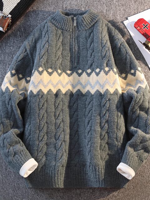 Men's Stand Collar Sweater Autumn/Winter 2025 New Thickened Warm Half-Zip High-Neck Youth High-End Knitwear