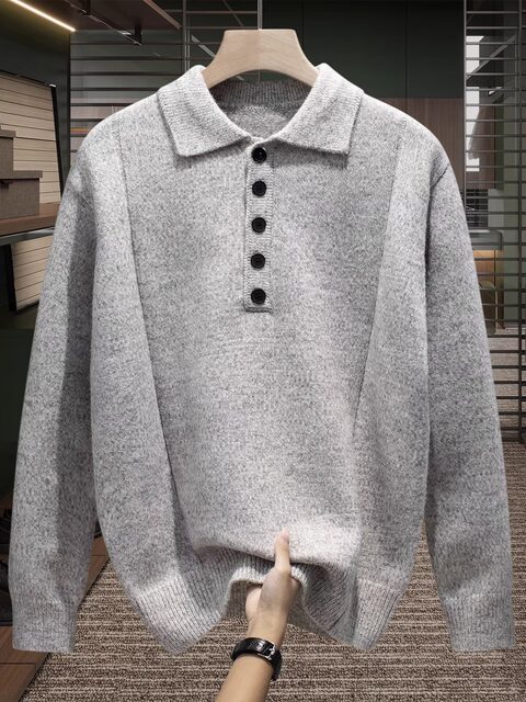 Relaxed Old Money Style Knitted Polo Shirt for Men, 2025 Autumn and Winter New Product, High-End Thickened Casual Pullover Sweater