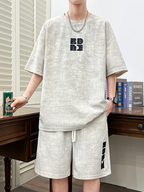 Summer casual suit for men 2025 new youth loose sports shorts short-sleeved handsome two-piece suit