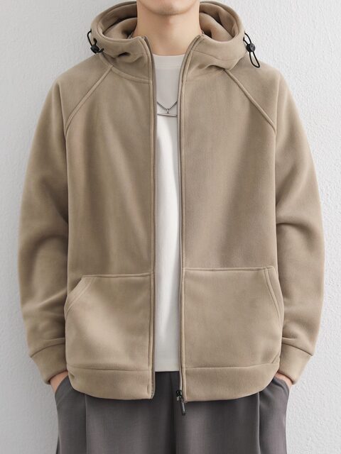 Heavyweight Fleece Jacket for Men, Autumn and Winter, Hooded, Thickened, Windproof, Fleece Zipper, Stylish Cardigan Sweatshirt