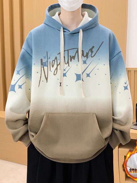 Gradient Color Hooded Sweatshirt for Men 2025 New Autumn and Winter Youth Casual Fleece-Lined Thickened Inner Layer Jacket Top