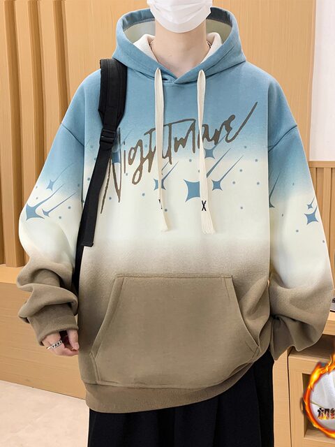 Gradient Color Hooded Sweatshirt for Men 2025 New Autumn and Winter Youth Casual Fleece-Lined Thickened Inner Layer Jacket Top