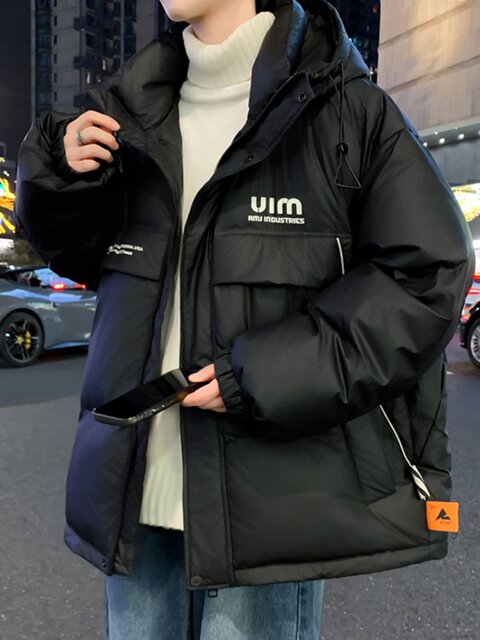 90 white duck down jacket boys winter thin thickened hooded youth trendy brand short work jacket black