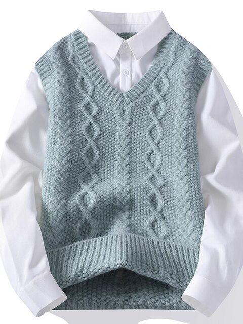 Shirt collar splicing fake two-piece sweater for men, autumn and winter inner layering shirt, Japanese retro loose shirt, can be worn outside