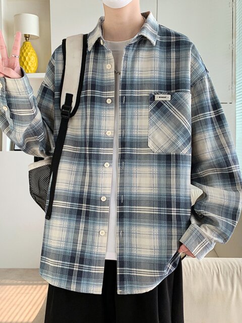 High-end spring and autumn plaid jacket for men, teenagers and high school students jacket tops, men's casual long-sleeved shirts
