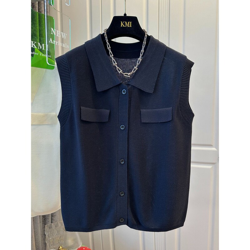 Plus Size 150kg High-End Lapel Knit Vest for Men and Women, New Summer Style Loose Cardigan Sleeveless Top