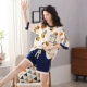 Aesoll tân binh pijama nữ bộ đồ mùa hè ngắn tay hai mảnh vải cotton mùa hè Hàn Quốc có thể mặc bên ngoài dịch vụ tại nhà - Giống cái