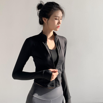 Sports jacket womens long-sleeved short tight zipper cardigan stretch fitness suit top running quick-drying suit yoga suit