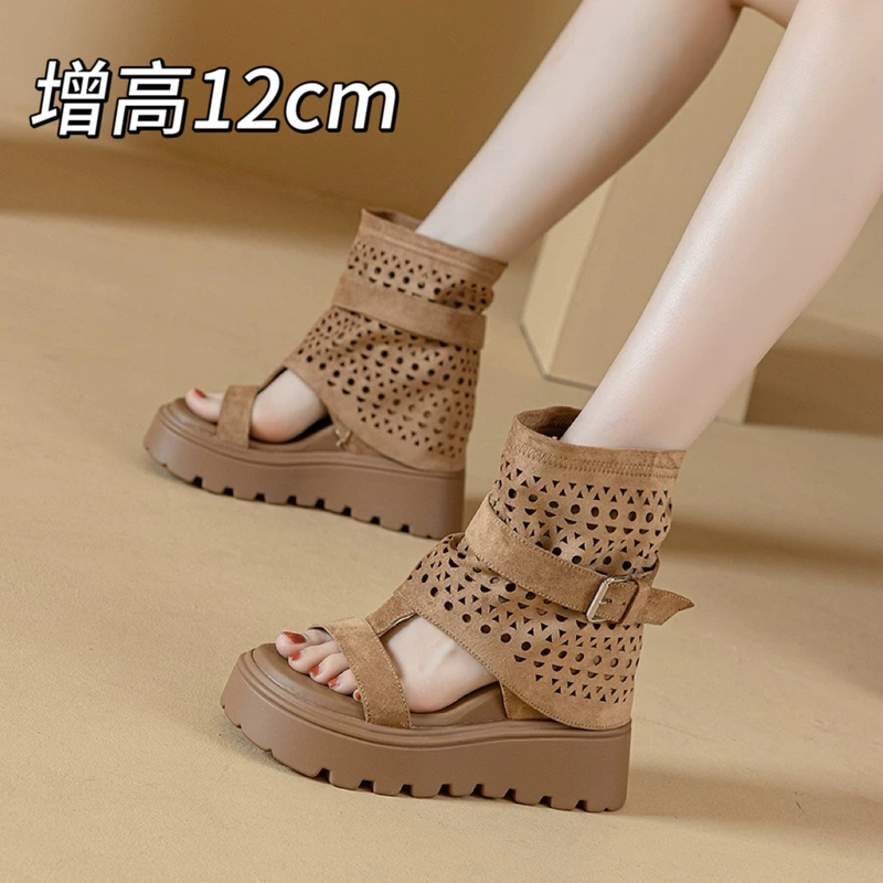Earthquake King Thick-Soled Height-Increasing 12cm Bootie Sandals for Women, 2026 Summer Fashion, Two-Way Wear, Unique Roman Sandals
